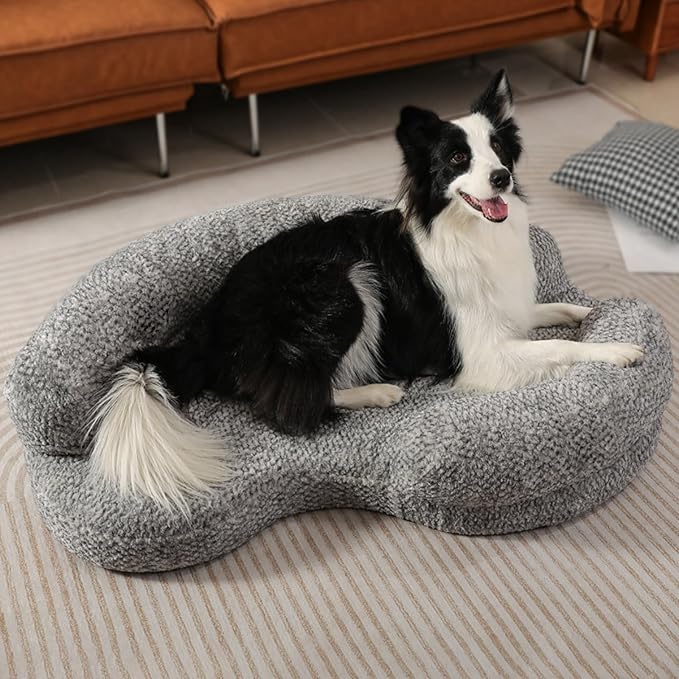 Orthopedic Memory Foam Dog Bed for Medium Sized Dog - Washable & Waterproof & Removable Warm Couch - Round Calming Bed for Anxiety Relief (43 x 29 x 8 Inch)