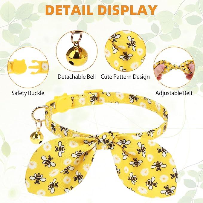 KOOLTAIL Spring Cat Collar Breakaway with Bowtie and Bells, 2 Pack Cute Kitten Collars, Butterfly & Bee Design with Safety Buckle Adjustable for Small Large Cats Boys & Girls