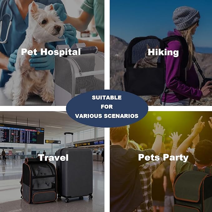 Pesen Cat Backpack Carrier, Breathable & Foldable Pet Carriers for Cats, Small Dogs and Rabbits Under 15 lbs, Airline Approved Dog & Cat Carrier Backpack for Hiking, Travel, Camping, Gray