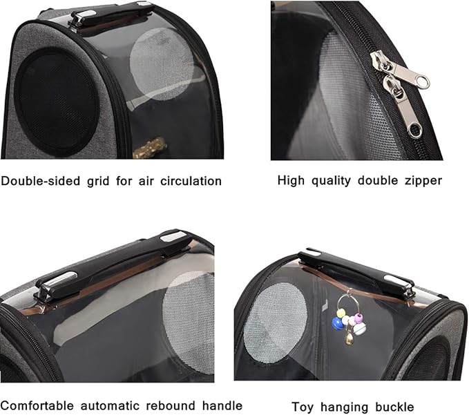 Bird Parrot Backpack Carrier Travel Bag with Perch Stand for Parakeets Cockatiels Conures Finches Lovebirds Small Medium Birds Cage Outside Airlines Airplane Plane Approved Car Lightweight Transparent