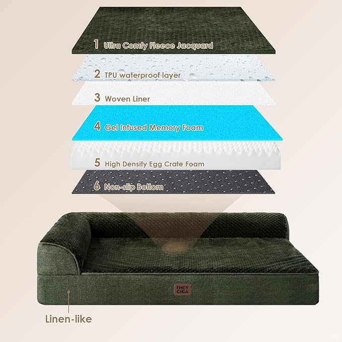 EHEYCIGA XL Dog Bed Memory Foam for Crate, Extra Large Dog Bed Orthopedic with Washable Removable Cover, Waterproof Pet Sofa Couch XLarge Size Dogs, 41x27x6.5, Dark Green