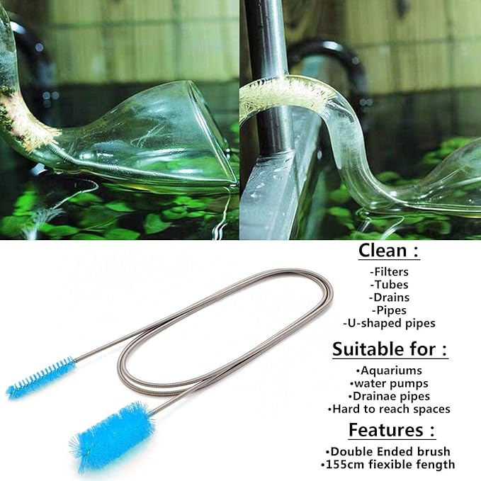 Flexible Drain Brush, Nylon Cleaner Double Ended Elastic Hose Pipe 67-inch and 2 PCS 8.2-inch Straw Cleaning Brush (Blue)