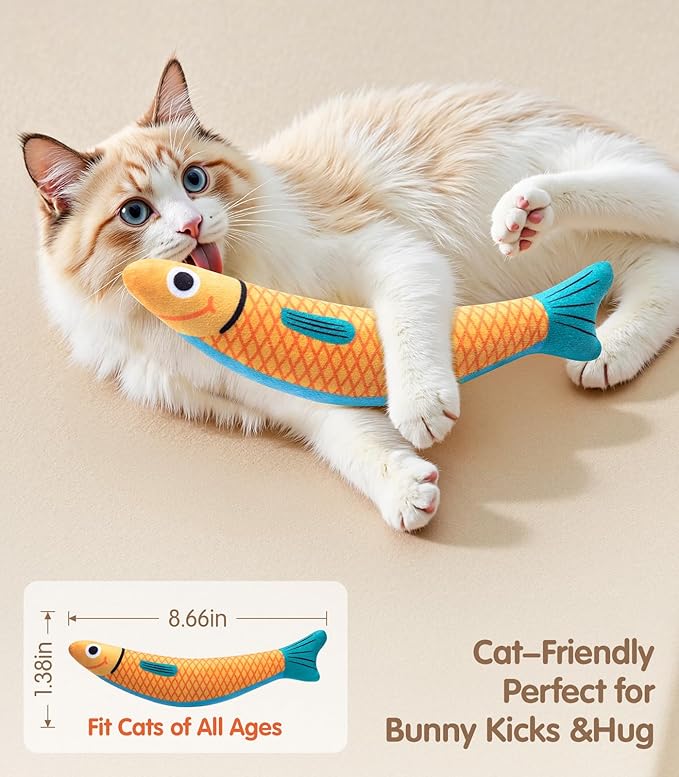 PetBusy Interactive Cat Toys with[5000mg Premium A+Catnip][Baby Grade] Soft Chew Kicker Cat Toys for Indoor Cats & Kittens, Crinkle &Rattle Fish Sound Toy, Drives Bored Cats Crazy with Fun,3 Pack