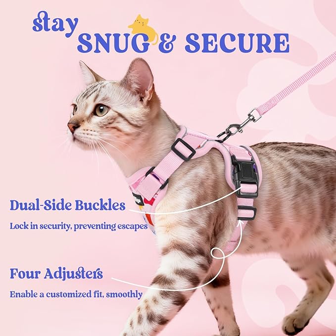 rabbitgoo Cat Harness and Leash for Walking, Escape Proof Soft Adjustable Vest Harnesses for Cats, Easy Control Breathable Reflective Strips Jacket, Purrty Pink, S