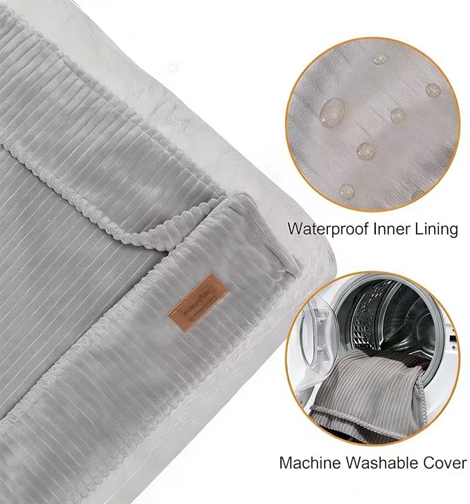 FUKUMARU 5.5-Inch Thick Dog Bed Mat, Washable Cat Bed with Waterproof Lining, Orthopedic Dog Beds for Senior Dogs, Cozy Flat Dog Kennel Bed for Crate, Non-Slip Pet Pillow Bed, Grey