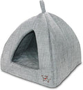 Best Pet Supplies Dog House Bed Crate Mat Tent Indoor Round Soft Plush for Small, Medium, and Large Breeds - Gray Linen, 16" x 16" x H:14"