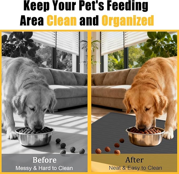 51.2"x25.6"(130cm×65cm) Largest Dog Food Mat, XXXXL Silicone Dog and Cat Mat for Food and Water Bowls, Thinken Waterproof Non-Slip XXXL Pet Feeding Mat for Floors, Black