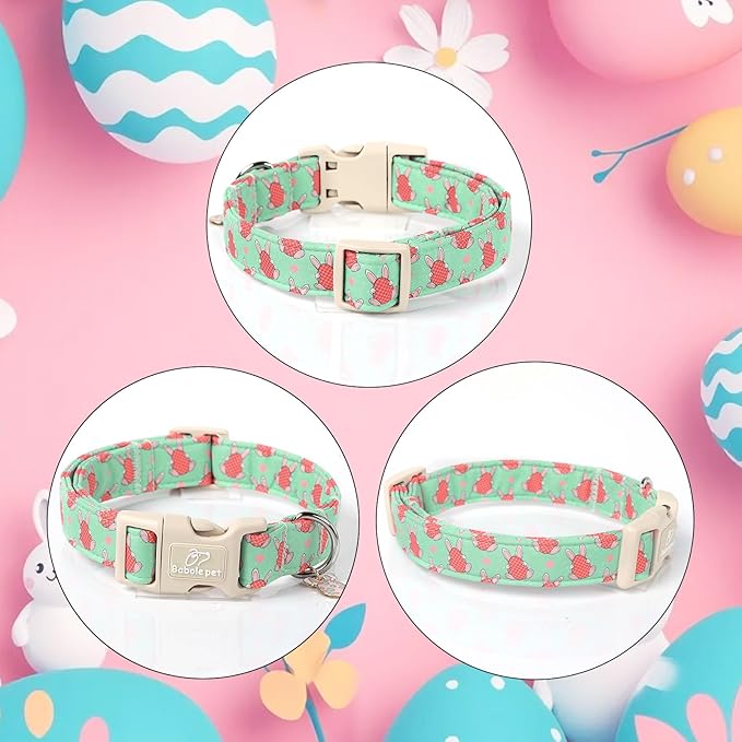 Easter Dog Collar for Large Dogs - Green Bunny Egg Dog Collars, Cute Boy Girl Dogs Easter Collar, Adjustable Spring Holiday Pet Collars with Quick Release Buckle XL