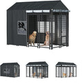 Outdoor Dog Kennel Cover - Full Coverage for 8'Dx4'Wx6'H Dog Cages, 600D Heavy Duty Waterproof Kennel Cover, Black