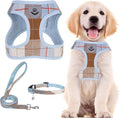 PUPTECK Adjustable Dog Harness Collar and Leash Set Step in No Pull Pet Harness for Small Medium Dogs Puppy and Cats Outdoor Walking Running, Soft Mesh Padded Reflective Vest Harnesses, BlueBrown M