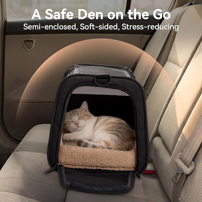 PETSFIT Large Cat Car Carrier with Patented Safety Buckles(19 x 12 x 12) – Roomy Escape-Proof for Safe Driving, Lockable Zippers & Safety Tether, Soft-Sided Travel Carrier for Road Trips & Vet Visits