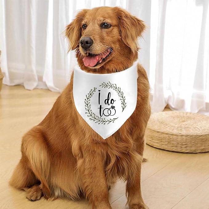 I Do Too Engagement Dog Bandana, Wedding Party Pet Scarf, Photo Prop, Announcement Accessory - White