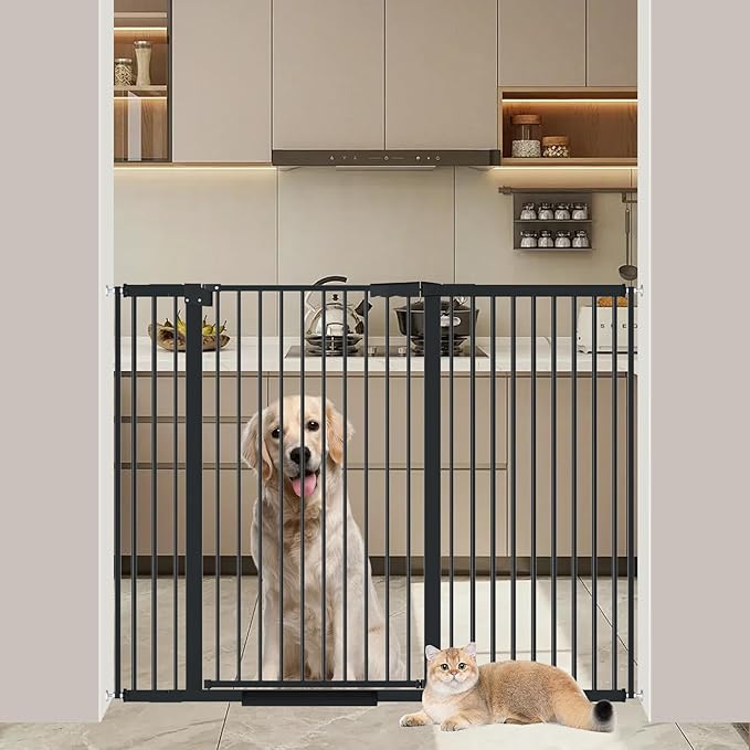 40.55" Tall, 45.86-53.74 Inch Wide, 1.37" Ultra Narrow Spacing Dog Pet Baby Gate Indoor for Doorway Hallway, Pressure Mounted 46 47 48 49 50 51 52 53 Inches Wide Black