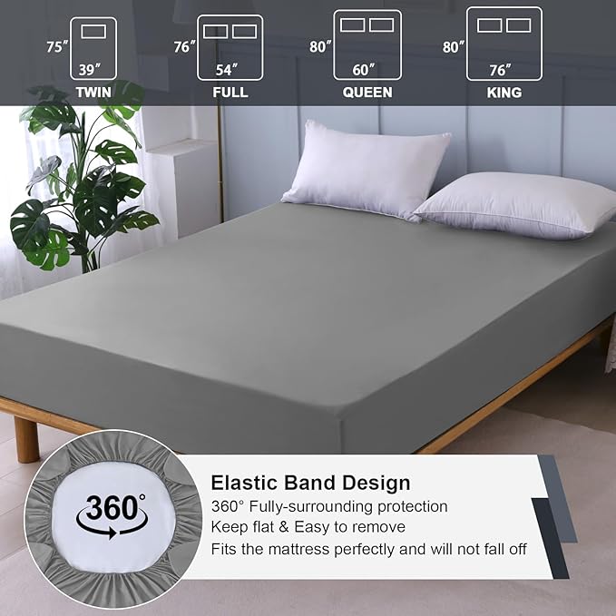 Waterproof Mattress Protector King, Fitted Sheet Style Breathable Mattress Cover with Deep Pocket Fits Up to 18'', Noiseless Bed Cover for Kids Adults Pets, Machine Washable (Light Gray, 76'' X 80'')