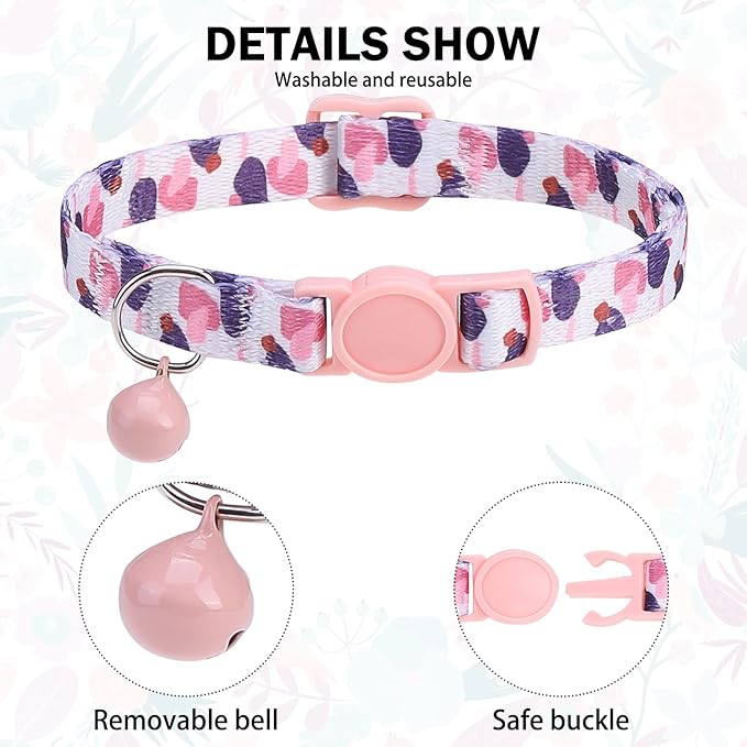 Breakaway Cat Collars for Girl Boy Cats, Spring Summer All Weather Cat Collar Personalized Pattern 2 Pack,Cute Classic Safety Buckles and Bells,Adjustable Printed Nylon Colorful Kitten Collar