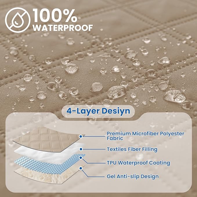 Waterproof Couch Covers for Pets, Waterproof Dog Bed Cover, Anti-Slip Soft Dog Blankets, Couch Cover for Dogs Washable, Pet Blanket for Puppy Large Dogs Cat (82x82 Inch, Khaki)