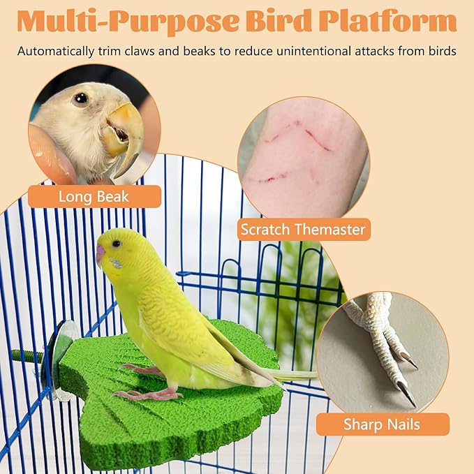 3 Pcs Parrot Perch Resin Bird Beak Grinding Stone Leaf Shape Perch Stand Foot Clawing Trimmer Bird Cage Accessories for Cockatiels Conures Budgies Lovebirds (Green)