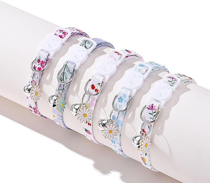 10PC Floral Cat Collar Set with Bells - Breakaway Safety for Kittens and Small Cats (#1)