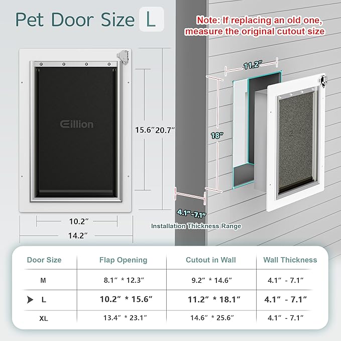 3-Flap Pet Door for Wall Dog Door for Wall Exterior, Large Doggie Door, All-Metal Frame, Metal Closing Panel and Telescoping Tunnel, Pets Up to100 Lb (Large Size)