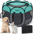 Pet Cat Playpen for Indoor Cats Enclosed, Puppy Dog Play Pen for Outdoor Travel Camping (Small Size, Green & Dark Grey)