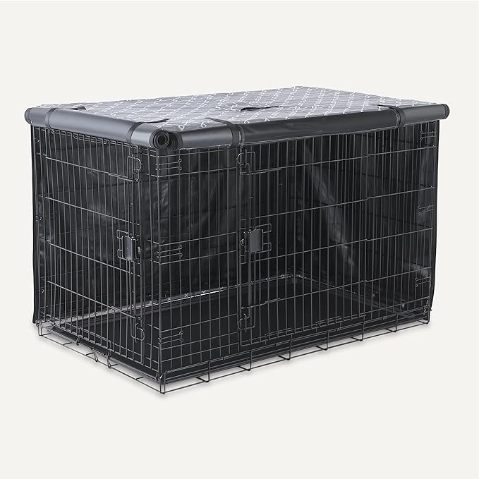 Amazon Basics Dog Cage Cover for 48-inch Wire Crates, Heavy-Duty with Zippered Panels, Recycled Polyester