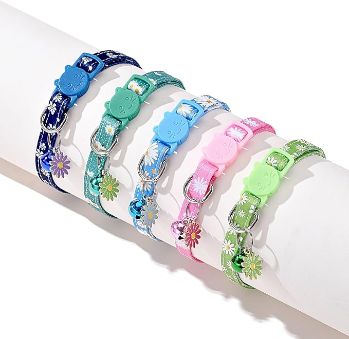 10PC Floral Cat Collar Set with Bells - Breakaway Safety for Kittens and Small Cats (#1)