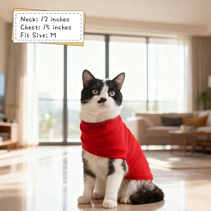 EXPAWLORER Soft Cat Sweater - Sweaters for Cats Only Warm Kitten Clothes, Fall and Winter Pet Coat Pullover Design, Fleece Sweatshirt Clothing Also for Puppy Small Dogs, Bright Red M
