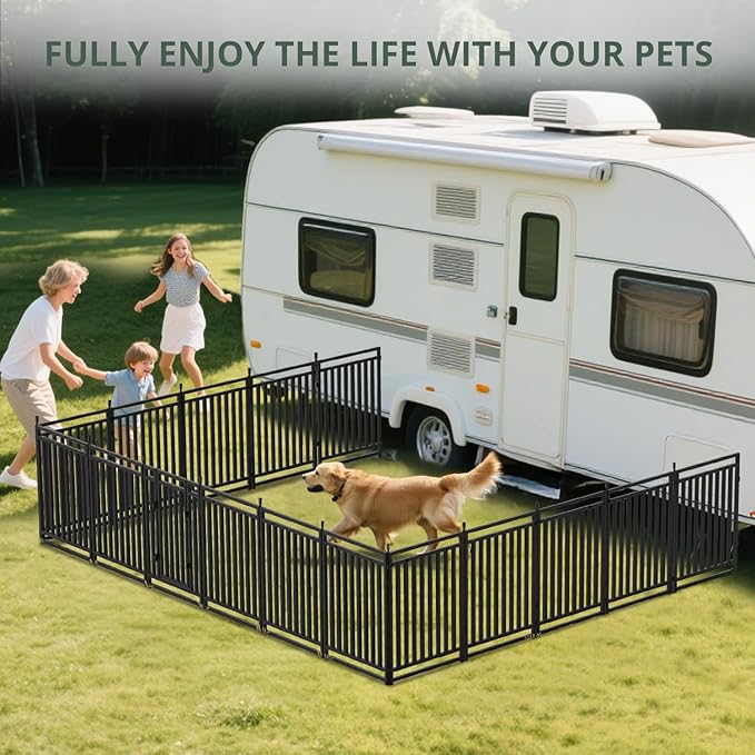Dog Fence Outdoor for Yard Indoor Dog Playpen 32" Height 16 Panels Portable Dog Pen Metal Dog Kennel for RV Camping(Black-Silver)