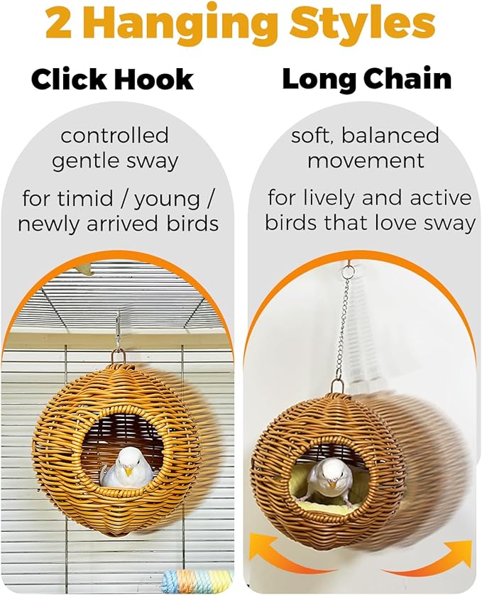 Chewproof Steel Frame Bird Nest for Cage for Gentle Sway with Cushion, Washable Small Bird Bed Hammock Hideout Lay Eggs Parakeet Nest Sleep, Parakeet Warm Bed House for Lovebird, Budgie, Finch