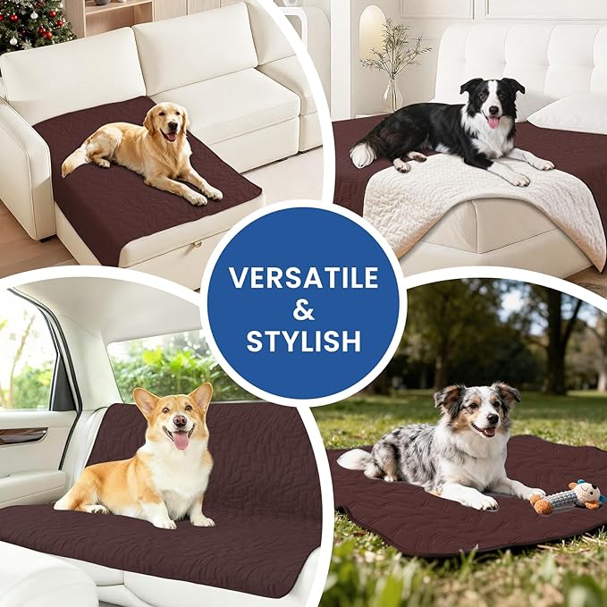 Waterproof Dog Blanket, Non-Slip Soft Pet Bed Cover, Couch Cover for Dogs Washable, Protects Sofa, Furniture, Crate, Car, Tear Resistant Leakproof Pet Blanket (68x82 Inch, Coffee)