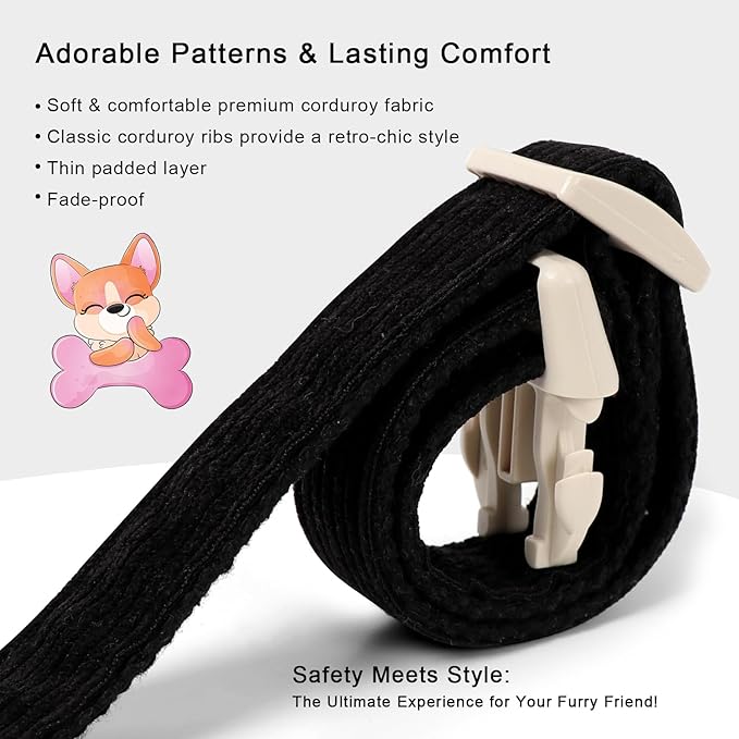 Cute Corduroy Dog Collar - Black Adjustable Dog Collars for X-Large Dogs 80+lbs, Fade-Proof with Secure Snap & Little Charm, Christmas Birthday Gift, XL