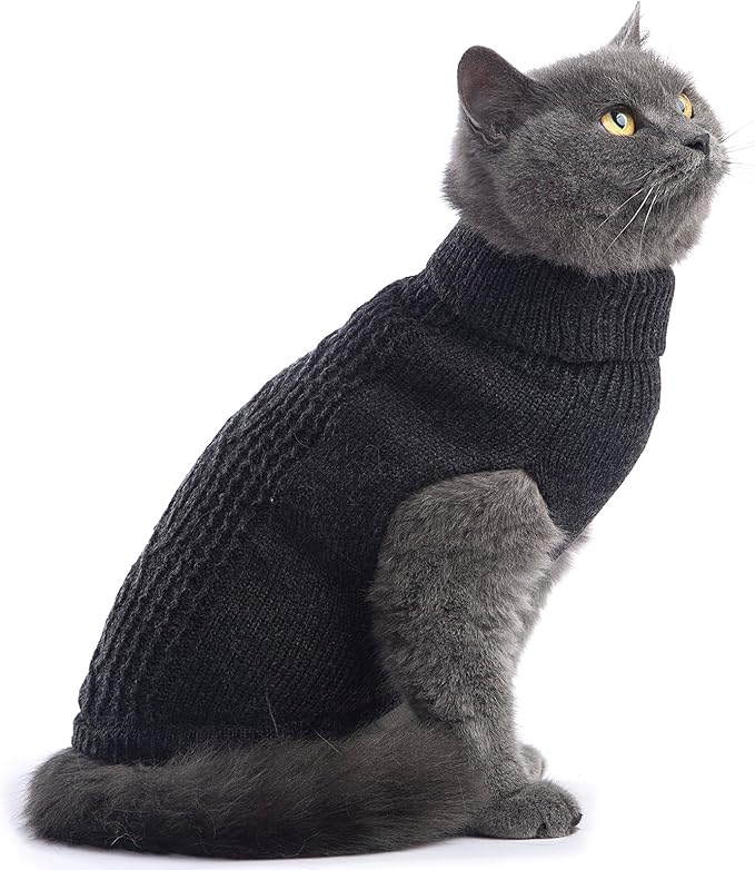 Stretchy Cat Sweater - 17 Colors & 6 Sizes | Snug Winter-Ready Knit for Boy/Girl Cats & Kittens(Dark Gray, Small)