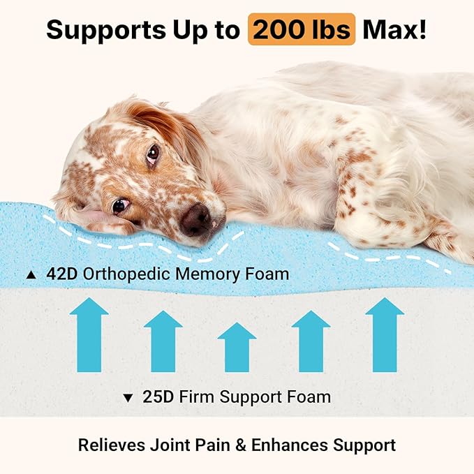 Veehoo Orthopedic Memory Foam Dog Bed, 7 Inch Thick Extra Large XXL Dog Bed for Senior Dogs with Ultra-Soft Fluffy Surface, Waterproof Liner, Removable Washable Cover and Non-Slip Bottom, 52"x36"x7"