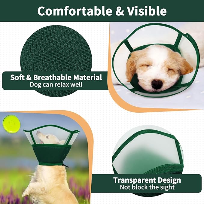 Allroaring Dog Cone Collar After Surgery, Soft Dog Cones for Large Dogs, Breathable Pet Elizabethan Collar Dogs Recovery Cone to Stop Licking Protective Wound Lightweight E-Collar, Green XL