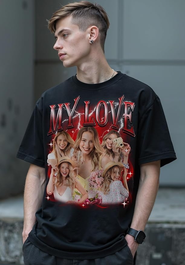 Custom Bootleg Rap Shirt with Photo Text, Vintage Custom Picture Shirt for Girlfriend, Boyfriend, Dad, Mom, Pet Lover Friend