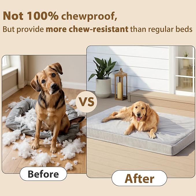 RPETHOME Indestructible Dog Beds for Large Dogs, Chew Proof Dogs Bed with Orthopedic Egg Foam, Outdoor Waterproof Pet Bed Mat with Washable Cover for Crate Pad and Cages,Jumbo