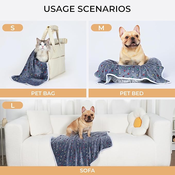 Luciphia 1 Pack 3 Blankets Super Soft Cute Dot Pattern Pet Blanket Flannel Throw for Dog Puppy Cat Medium(30x20), Grey