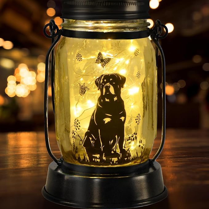 kyoryuger Rottweiler Gifts for Women/Men Rottweiler Solar Lanterns Dog Mom Birthday Dog Lovers Lantern Pet Loss Pet Memorial Lights, Solar Garden Decoration Outside for Yard, Patio,Backyard,Porch