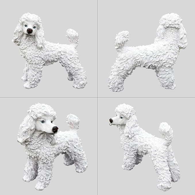 Poodle Statue Outdoor Decorations – Dog Statues Outdoor Standing White Poodle with Removable Solar Light & Welcome Sign for Lawn Décor