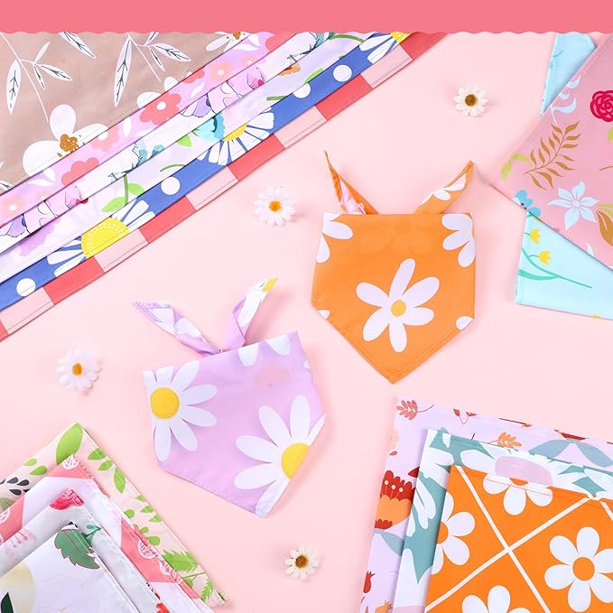 100 Pcs Spring Floral Dog Bandanas Bulk Pet Bibs Colorful Triangle Scarf Floral Pet Bandanas for Medium Large Dogs Spring Summer Birthday Costume Decoration