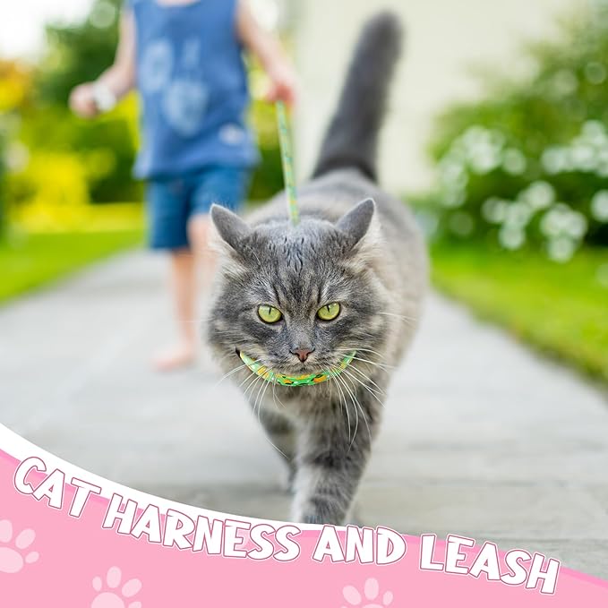 2 Pack Cat Harness and Leash, Escape Proof Adjustable Cat Harness with Leash Collar, Lightweight Soft and Comfortable, for Small Medium Cats Safe Walking and Travel