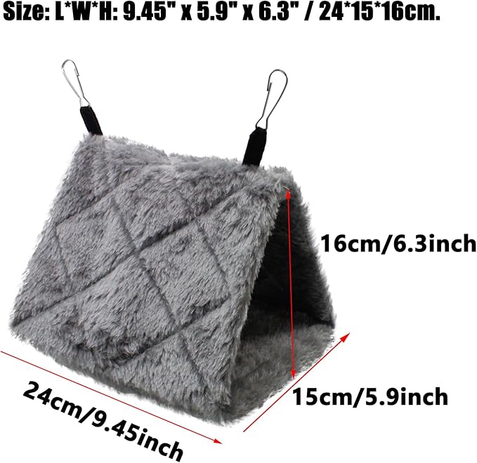 Warm Bird Nest House Shed Hut Parrot Sleeping Bed Hanging Hammock Snuggle Cave Birds Hut Hideaway Tent for Pet Peony Parrot Macaw Budgies Cockatiels Cockatoo Lovebird Size M (Grey)