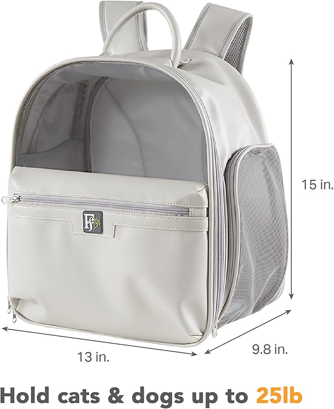 Friends Forever Cat Backpack, Dog Carrier for Small Dogs Travel Bag with Padded Straps, Removable Sherpa Mat, Fully Ventilated, Front Viewing Window, Grey