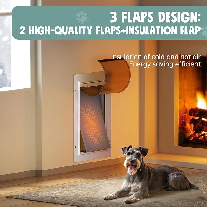 3-Flap Insulated Aluminum Doggy Door for Walls, Heavy-Duty Telescoping Pet Door with Dual Security Locks & Magnetic Flaps, Closing Panel, Medium, Pets Up to 45 LB