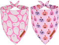 ADOGGYGO Pink Halloween Dog Bandanas 2 Pack, Reversible Ghost Pumpkin Scarf Bib, Adjustable Fit Pink Halloween Bandana for Small Dogs Girl (Small)