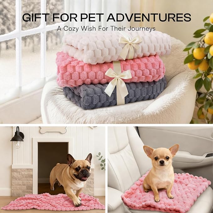 Luciphia Soft 300GSM Fleece Pet Blanket for Small Medium Large Dogs Washable 3D Textured Flannel Cat Puppy Decorative Furniture Protector Throw Durable Pink, L(41''x31'')