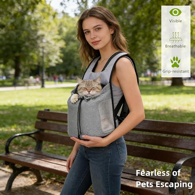 Dog Front Carrier Backpack,Ventilated Mesh Puppy Back Pack with Safety Belt,Adjustable Breathable Pet Carrier for Small Dogs Cats,Lightweight Doggy Backpack for Hiking Cycling Outdoor