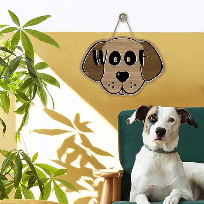 Cute Dog Front Door Sign, Farmhouse Wood Door Hanger Outdoor Outside Porch Decor Pet Lover Owner Gift, Rustic Wooden Wreath Indoor Wall Hanging Decoration