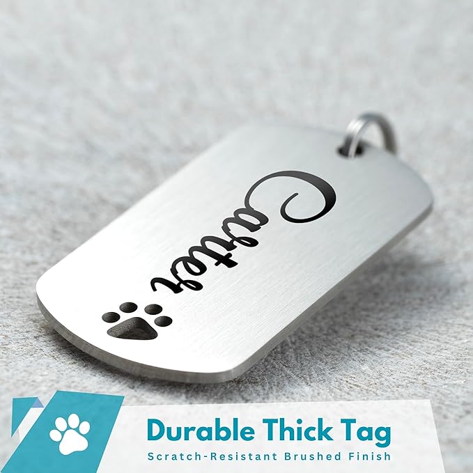 Ultra Joys Dog Tags Personalized for Pets - Hollow Paw Custom Pet ID Tag - Engraved Dog Tag for Small, Large Dogs - Large Military Dog Tag in Silver