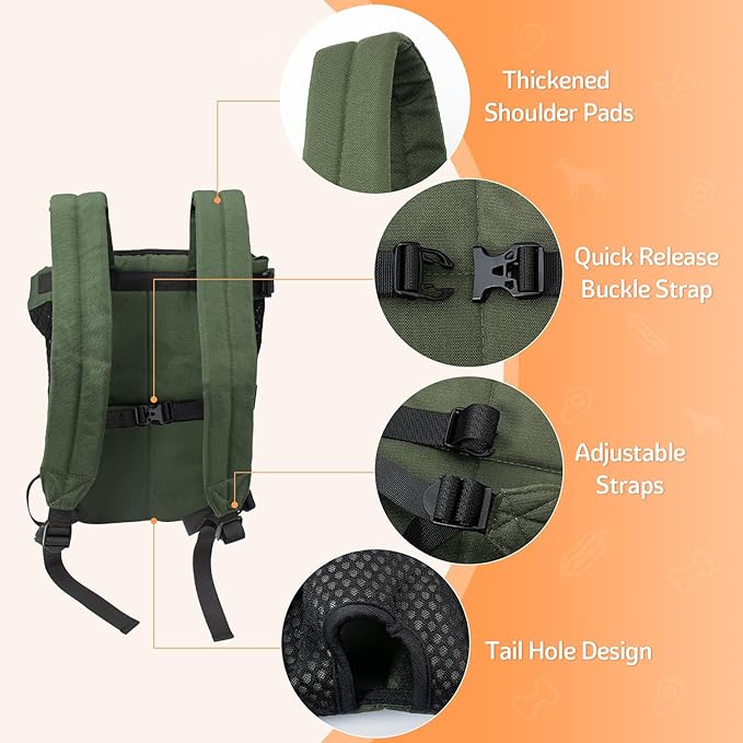 Dog Carrier Backpack, Pet Front Carrier Backpack Legs Out Dog Chest Carrier for Small Medium Dogs, Hands-Free Cat Backpack Carrier Dog Travel Backpack Airline Approved Hiking Bike Motorcycle